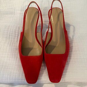 Anne Taylor Suede Square Topline Slingback Pumps in Cardinal Red Size 7.5